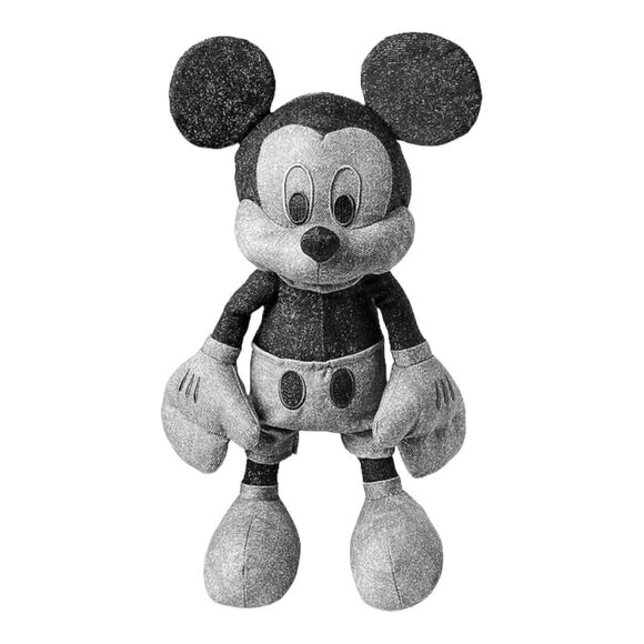 Disney Parks Exclusive Black Gray Mickey Mouse 13” Plush Denim Like Design NWT - Picture 1 of 2